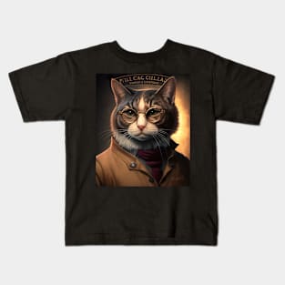 Distinguished cat portrait wearing gold glasses Kids T-Shirt